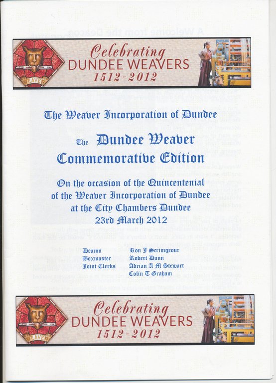 500th Anniversary of the Dundee Weaver Craft Booklet DUNIH 2016.13.1
