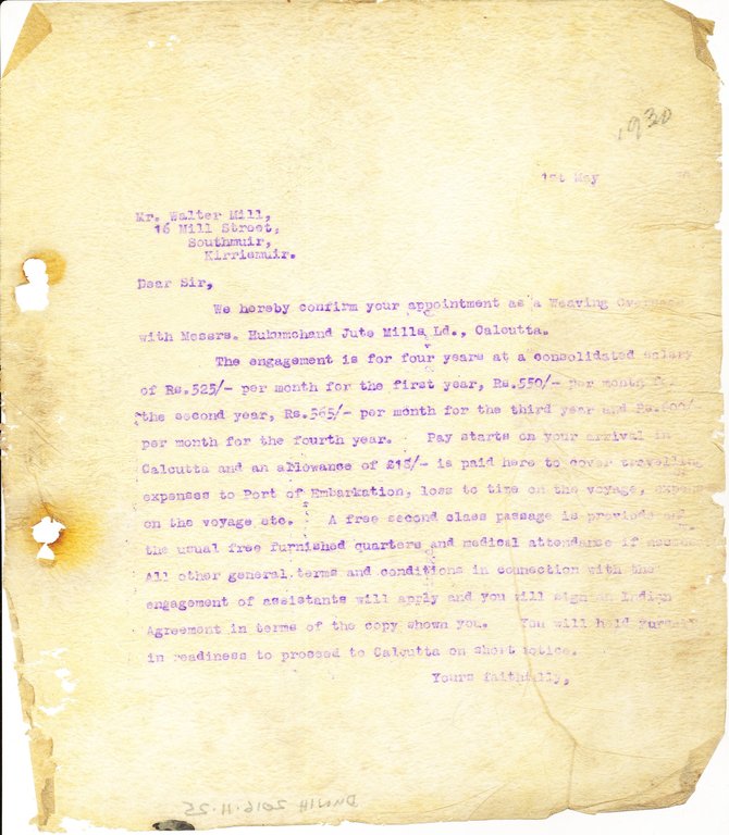 Letter to W. Mill, 1st May 1930 DUNIH 2016.11.25