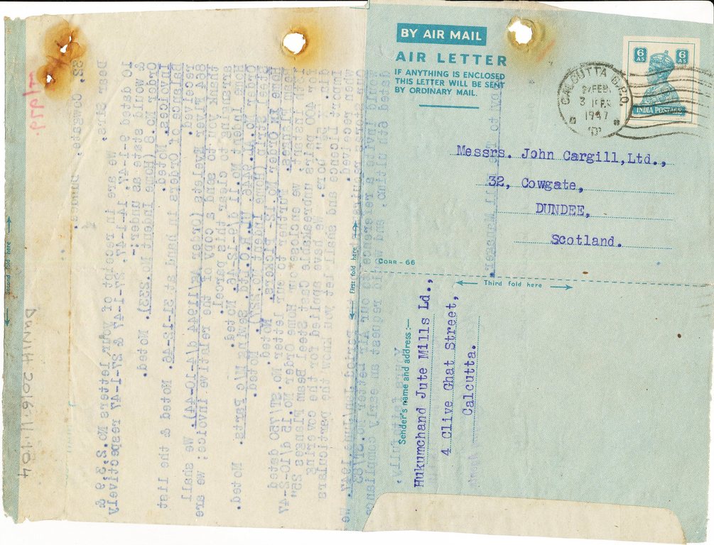 Letter from Hukumchand Jute Mills Ltd. to J. Cargill Ld., 25th February 1947 DUNIH 2016.11.104
