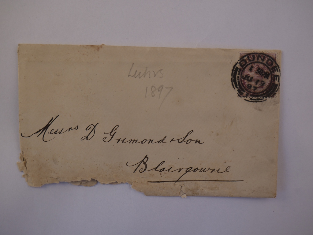 Envelope from Luhrs to D. Grimond & Son, post franked 19th June 1897 DUNIH 2017.1.12.3