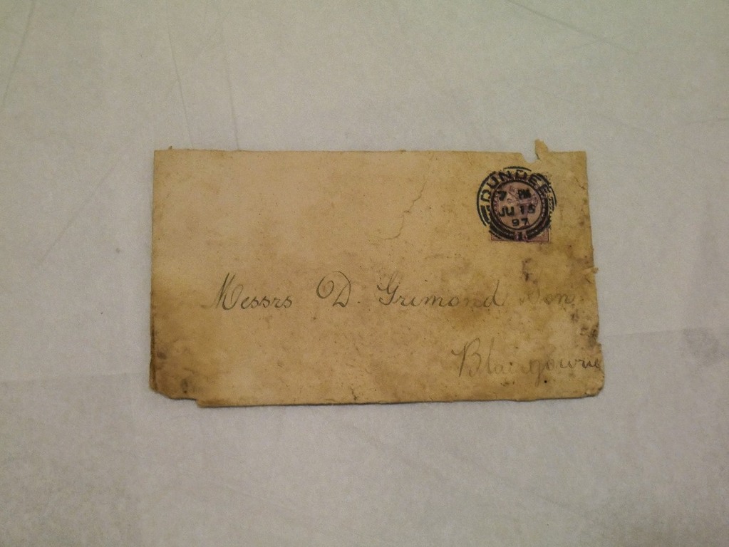 Envelope addressed to D. Grimond & Son,15th June 1897 DUNIH 2017.1.14.4