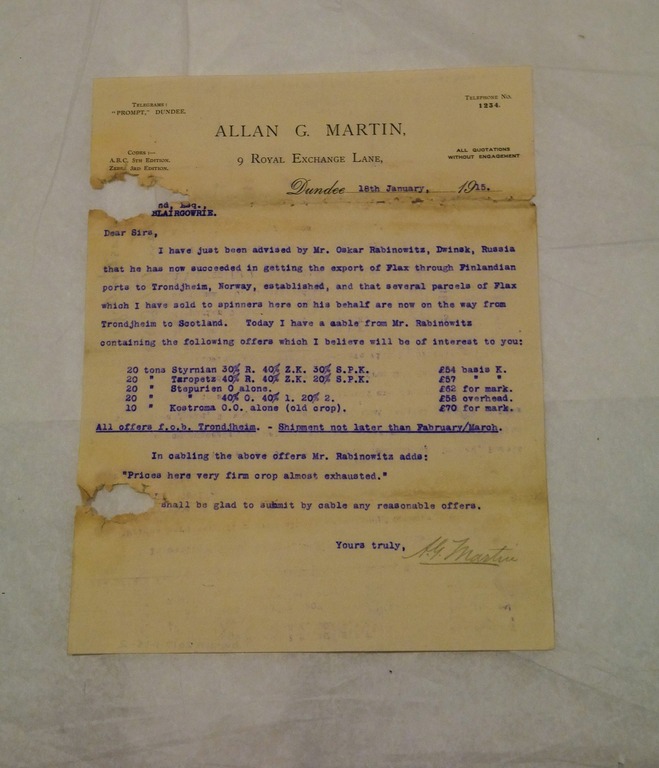 Letter from Allan G. Martin to D. Grimond, dated 18th January 1914 DUNIH 2017.1.15.2