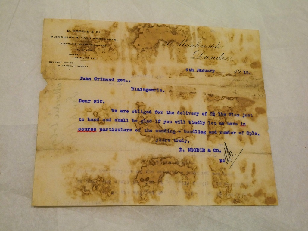 Letter from D. Moodie & Co to John Grimond dated 4th Jan 1915 DUNIH 2017.1.18.1