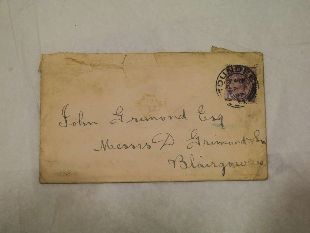 Envelope from T.S. Ross & Co., Dundee  to John Grimond dated 8th Sept 1897 DUNIH 2017.1.19.2