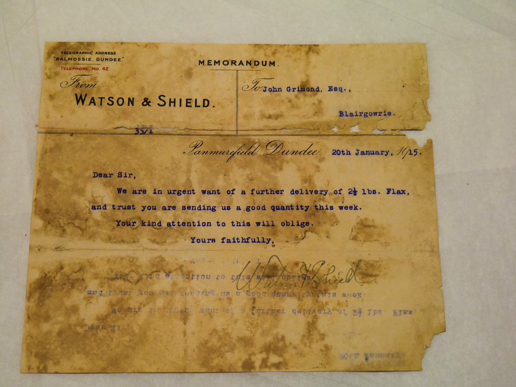 Memorandum by Watson & Shield to John Grimond, dated 20th Jan 1915 DUNIH 2017.1.25.8