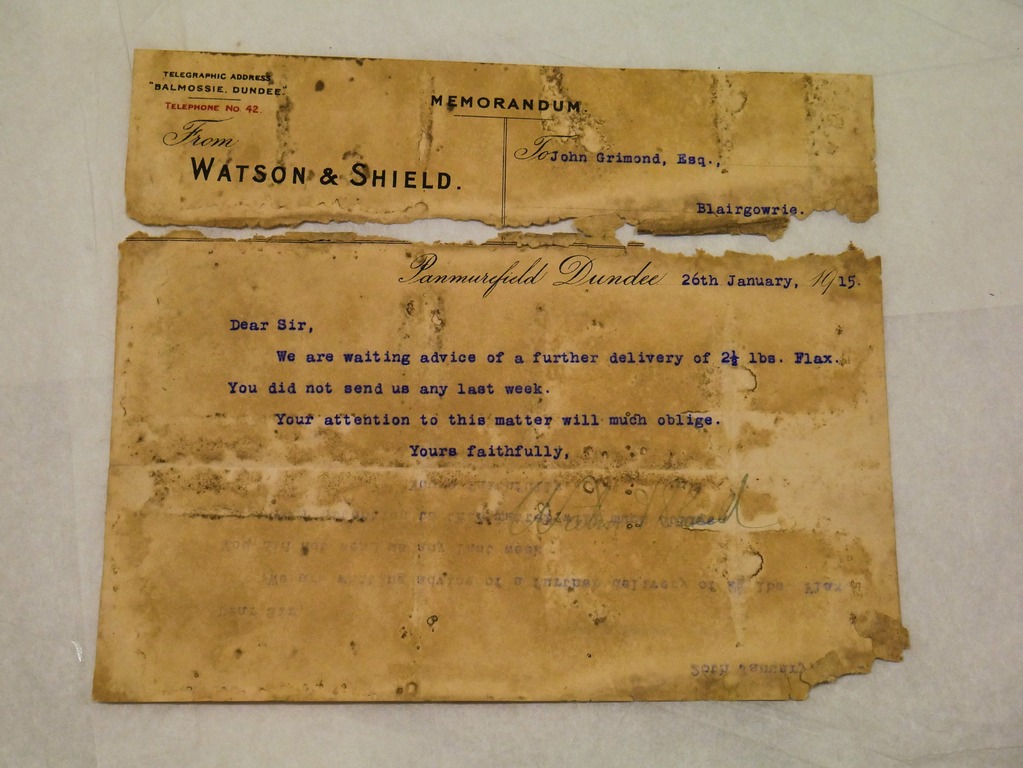 Memorandum by Watson & Shield to John Grimond, dated 26th Jan 1915 DUNIH 2017.1.25.10
