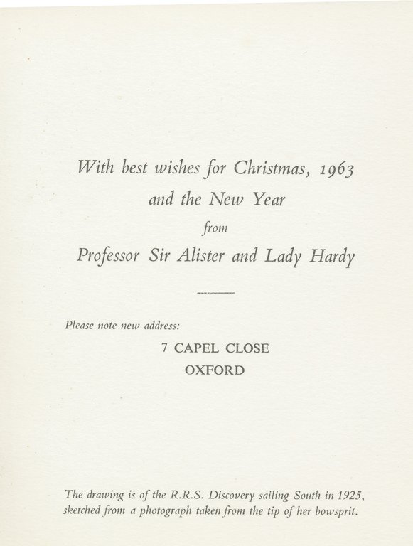 Christmas Card sent from Alister Hardy, dated 1963 DUNIH 2017.2.45