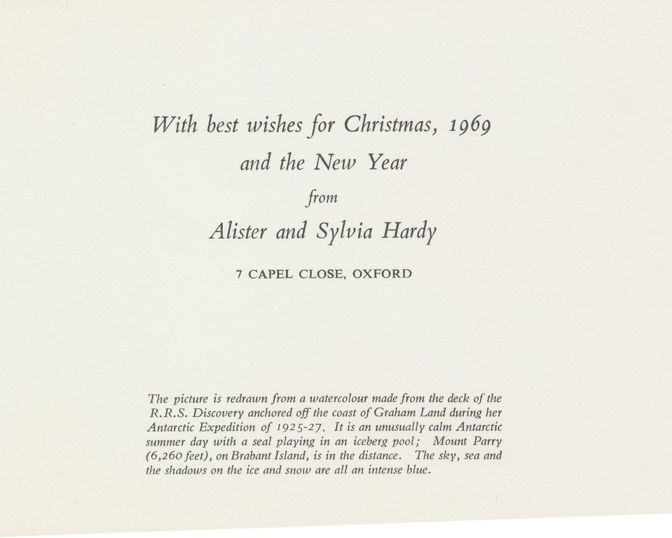 Christmas Card sent from Alister Hardy, dated 1969 DUNIH 2017.2.46