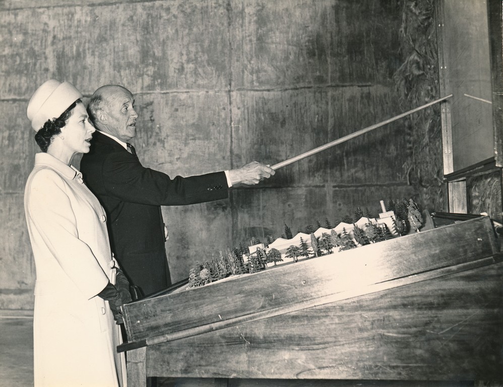 Photograph of the Queen being shown a model of Douglasfield Works, May 1969 DUNIH 2017.16.2.8