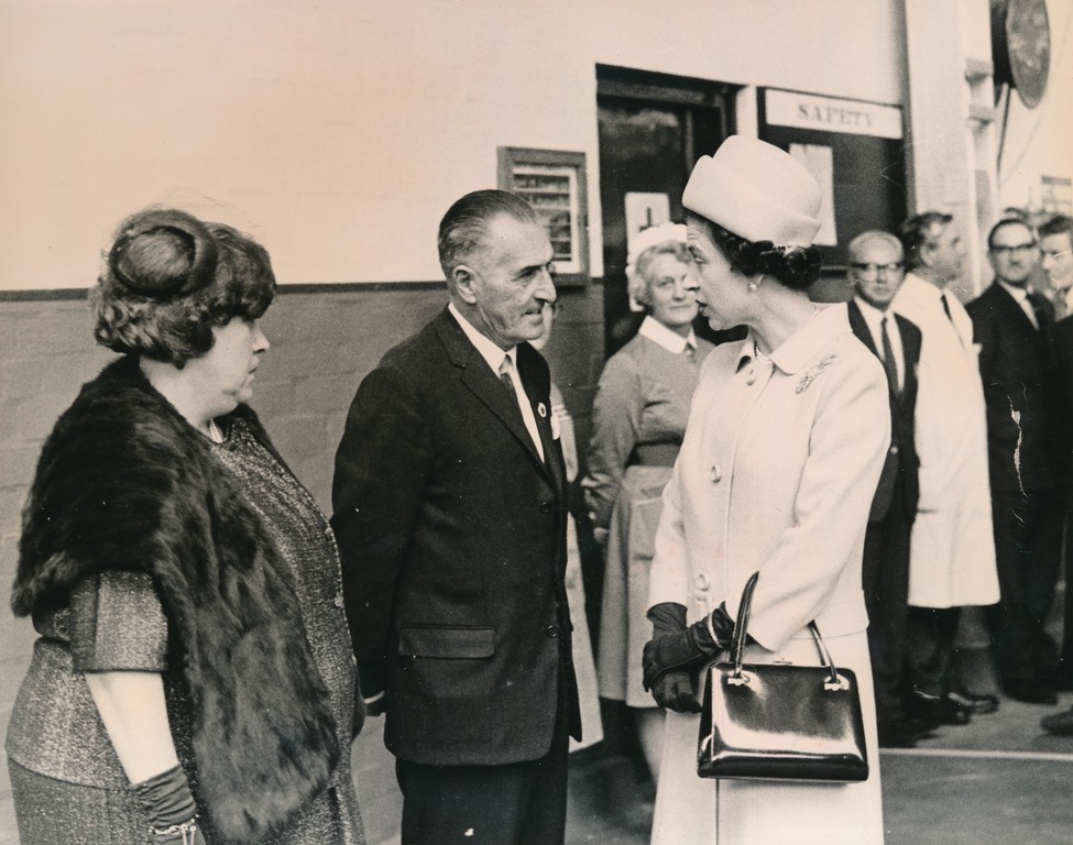 Photograph of the Queen meeting Bob Doyle and Margaret Fenwick, May 1969 DUNIH 2017.16.2.11