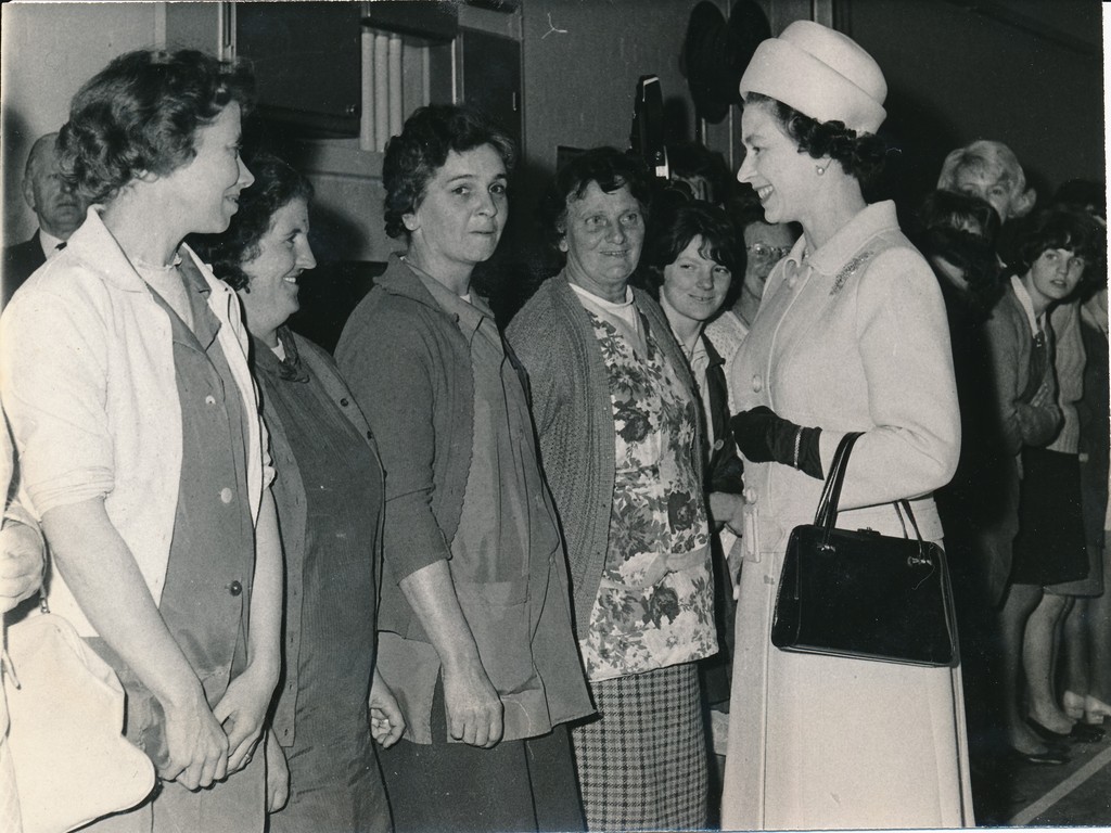 Photograph of the Queen talking to some of the Douglasfield Workers, May 1969 DUNIH 2017.16.2.21