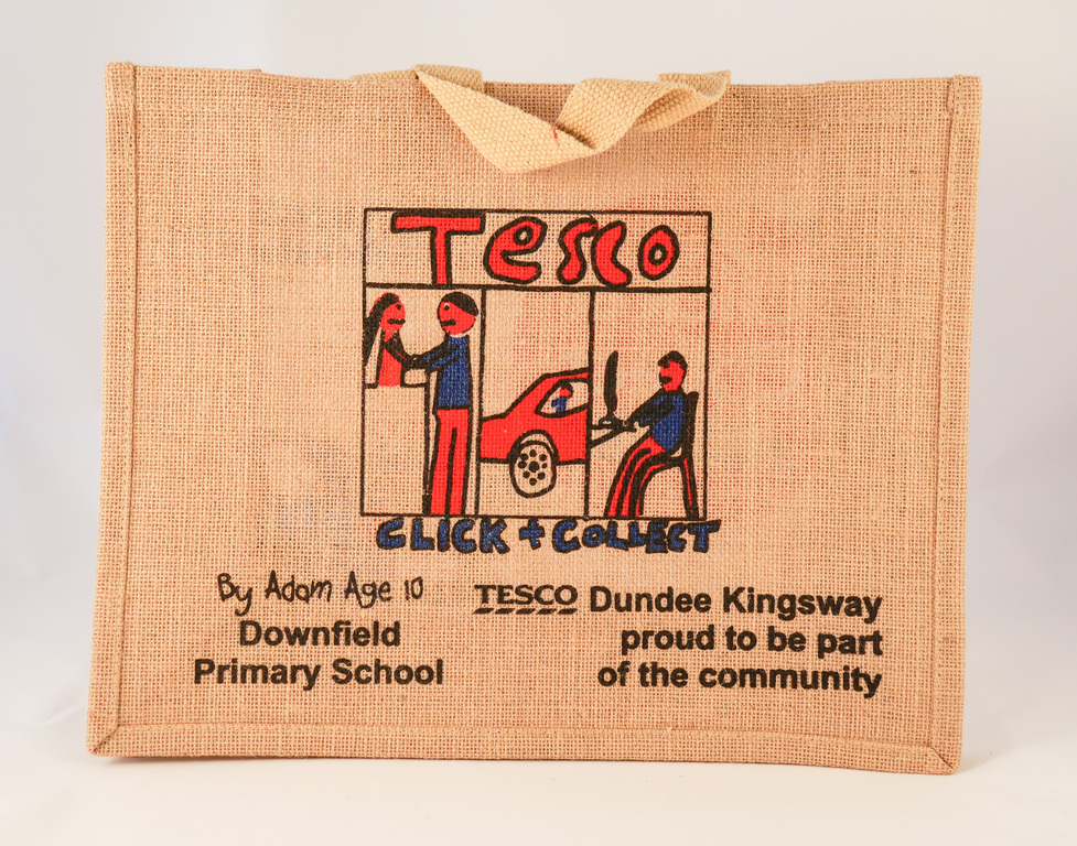 Tesco jute bag designed by Downfield Primary School pupil DUNIH 2014.1