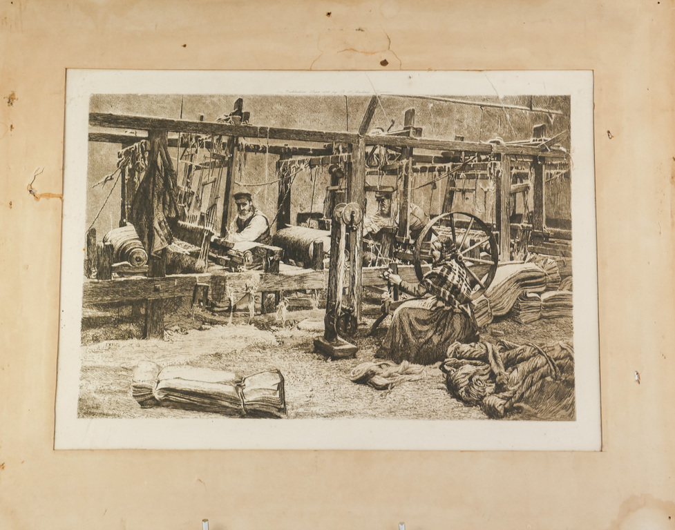 Print showing hand spinning and handloom weaving DUNIH 2017.26