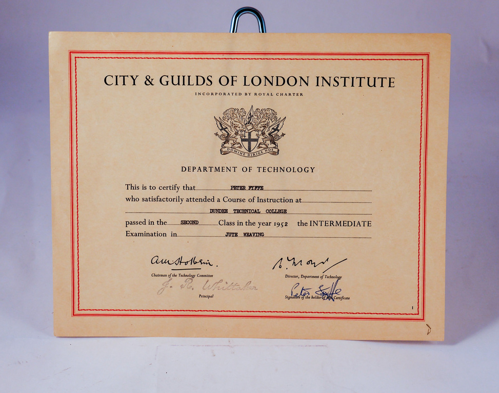 City & Guilds/ Dundee Technical College Certificates 1952-1953 DUNIH 2010.4.2.1