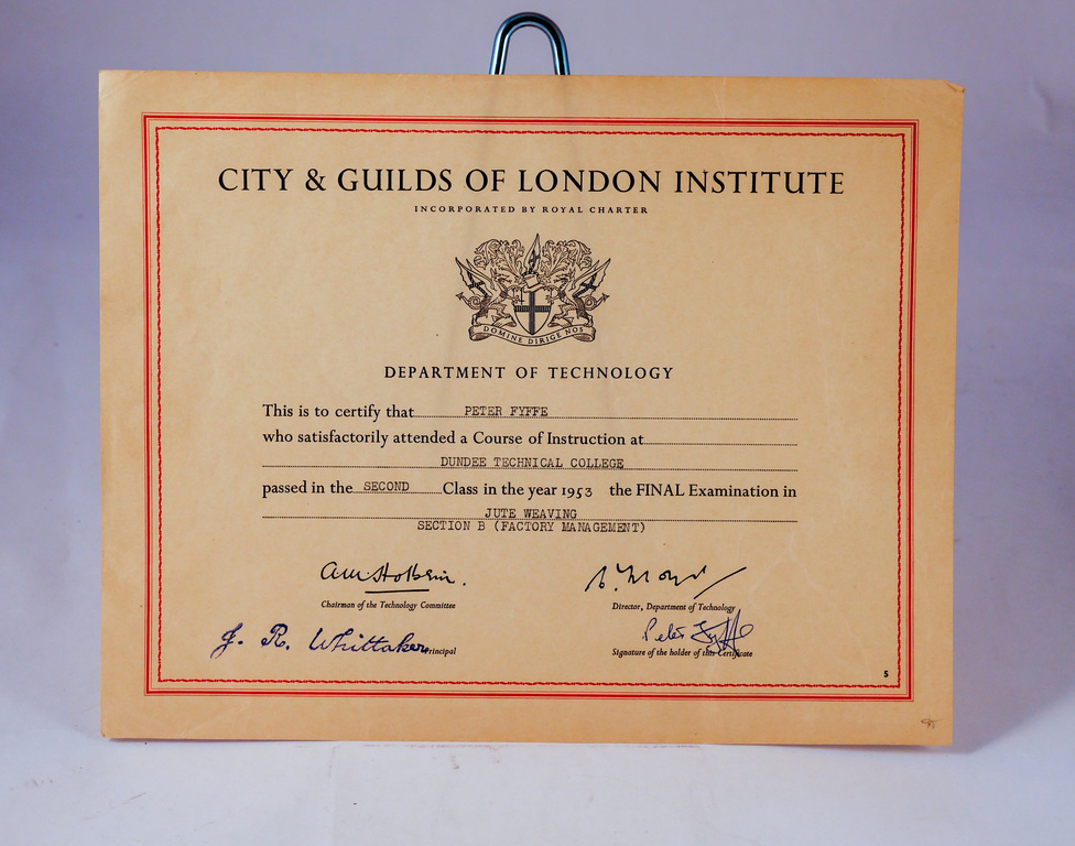 City & Guilds/ Dundee Technical College Certificates 1952-1953 DUNIH 2010.4.2.2