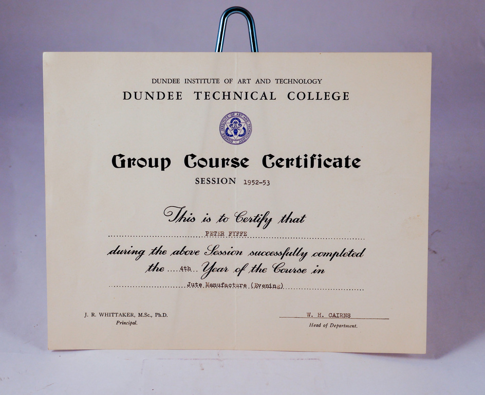 City & Guilds/ Dundee Technical College Certificates 1952-1953 DUNIH 2010.4.2.3