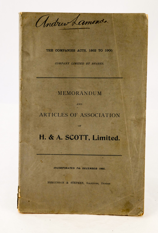 H. & A. Scott Ltd., Memorandum and Articles of Association 1905 DUNIH 2009.13.5