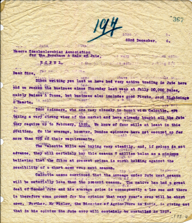 Letter from D. Pirie & Co. to the Czechoslovakian Association DUNIH 198.4