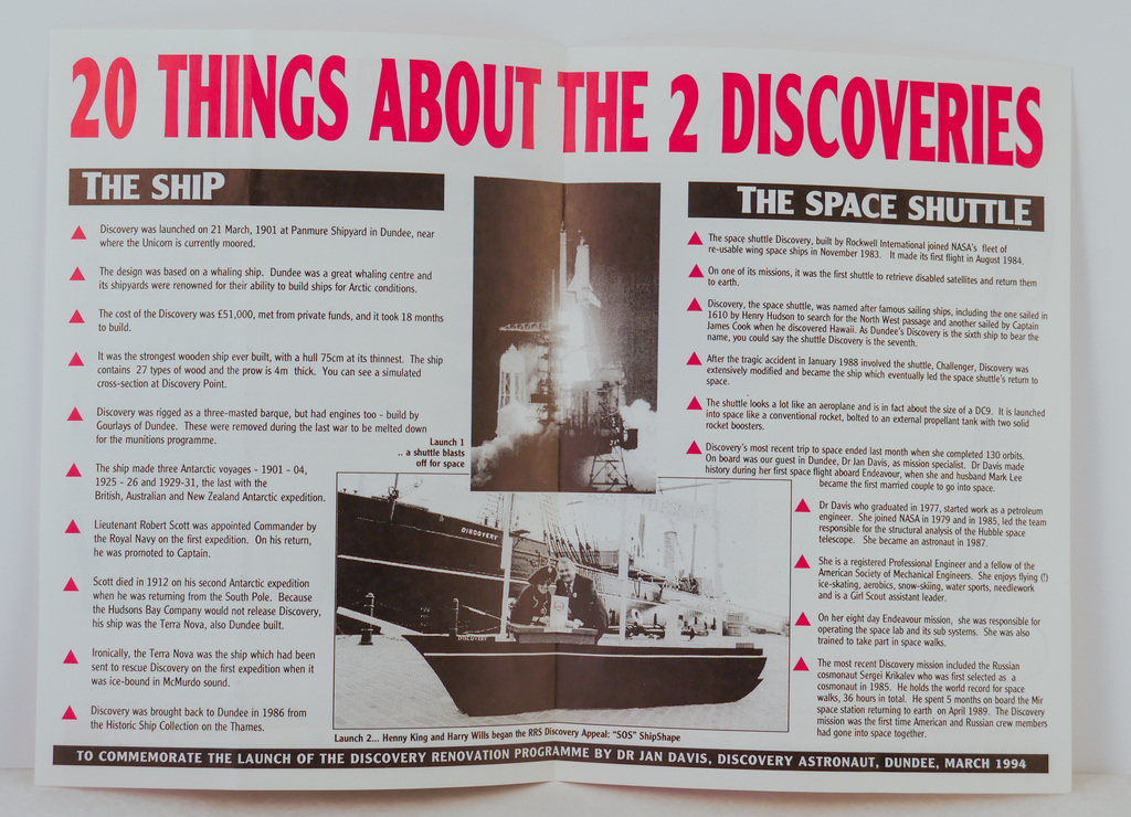 Leaflet comparing RRS Discovery and the Space Shuttle Discovery DUNIH 2018.20.3