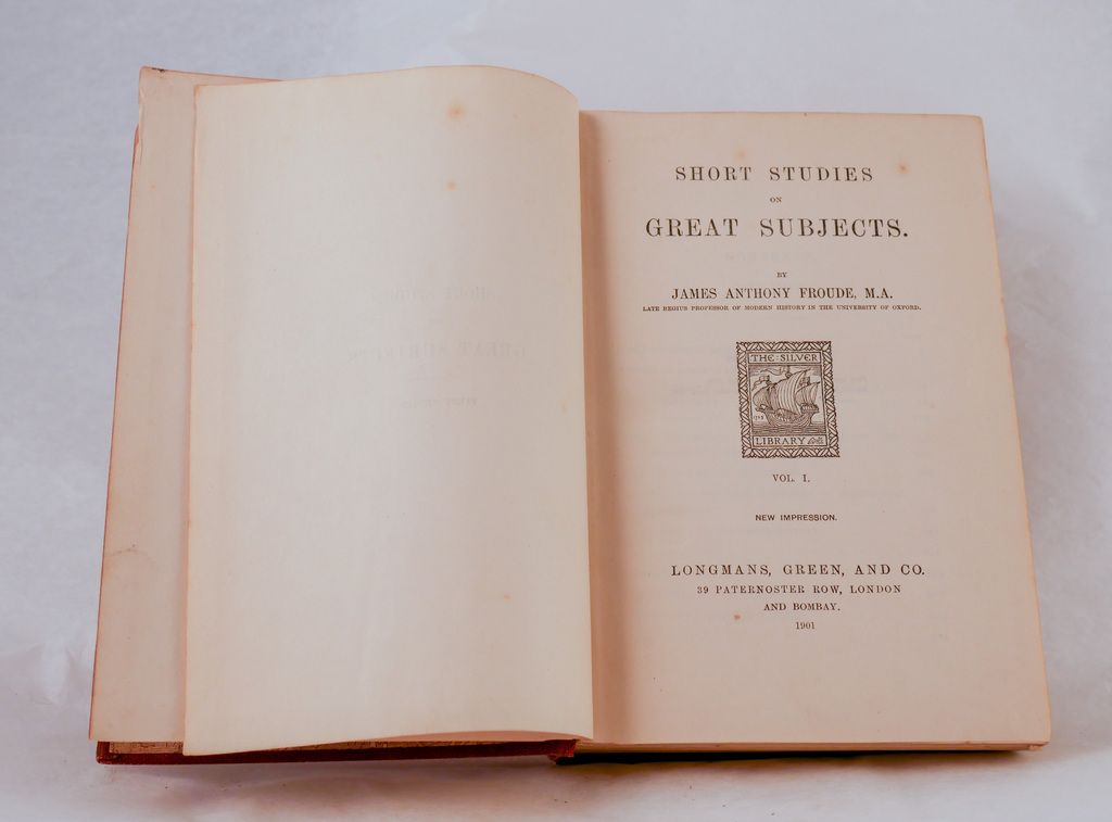 &#39;Short Studies on Great Subjects, Vol I&#39; - Book part of Discovery 1901-1904 library DUNIH 2018.24.11.1
