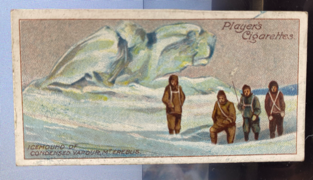 CIGARETTE CARD, first Series no.14 A Remarkable Fumarole in the Old Crater of Mount Erebus, one of a collection of cigarette cards detailing Polar Exploration DUNIH 2022.18.14