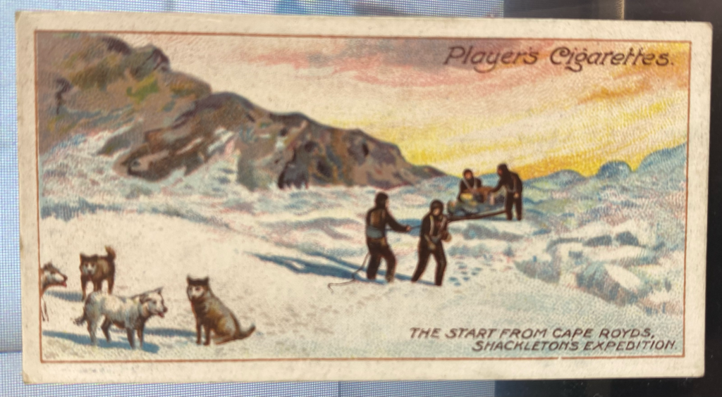 CIGARETTE CARD, first Series no.15 Start of the Western Party from Cape Royds, one of a collection of cigarette cards detailing Polar Exploration DUNIH 2022.18.15