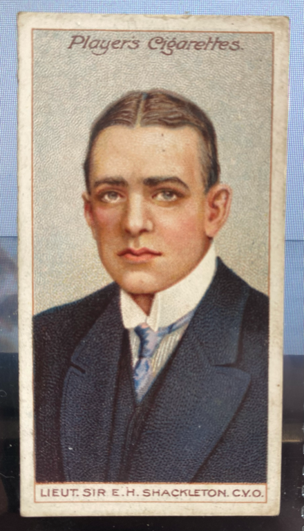 CIGARETTE CARD, first Series no.24 Lieut, Sir E. H.  Shackleton, C.V.O., one of a collection of cigarette cards detailing Polar Exploration DUNIH 2022.18.24