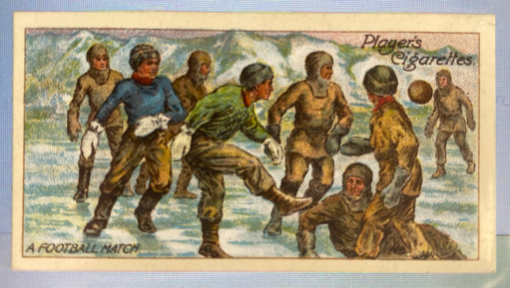 CIGARETTE CARD, Second Series no.11 A Football Match at the Winter Quarters, one of a collection of cigarette cards detailing Polar Exploration DUNIH 2022.18.36