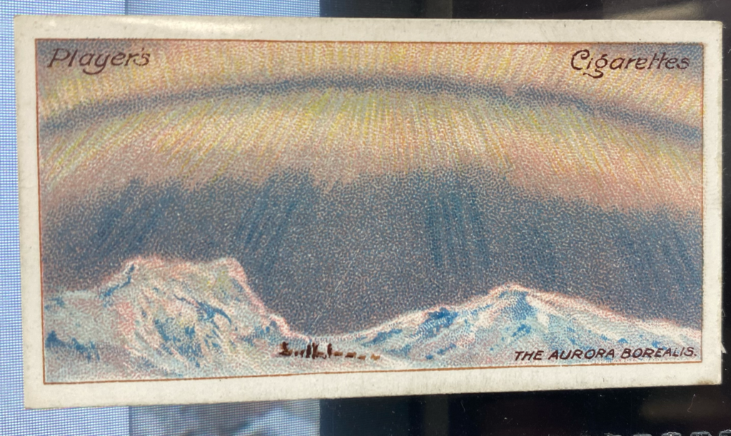 CIGARETTE CARD, first Series no.4 The Aurora Borealis, one of a collection of cigarette cards detailing Polar Exploration DUNIH 2022.18.4