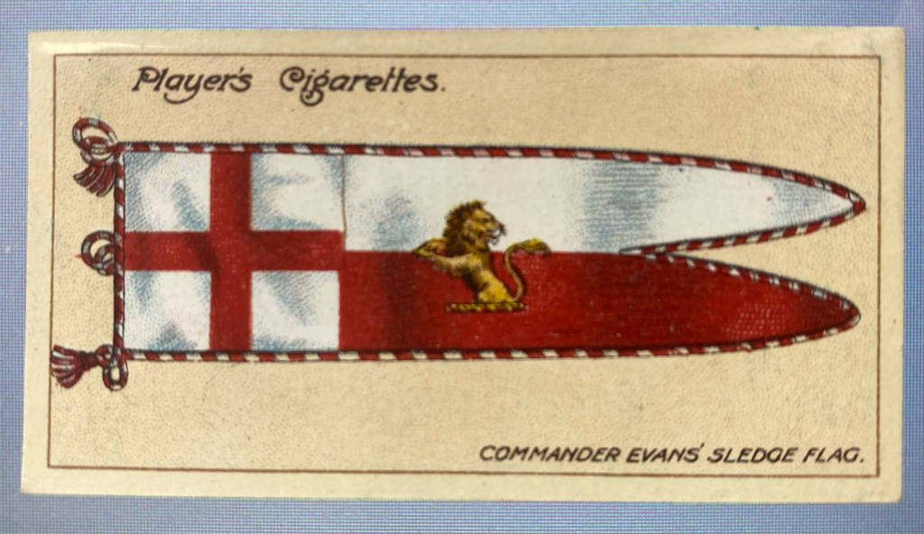 CIGARETTE CARD, Second Series no.16 Commander Evans\' Sledge Flag, one of a collection of cigarette cards detailing Polar Exploration DUNIH 2022.18.41