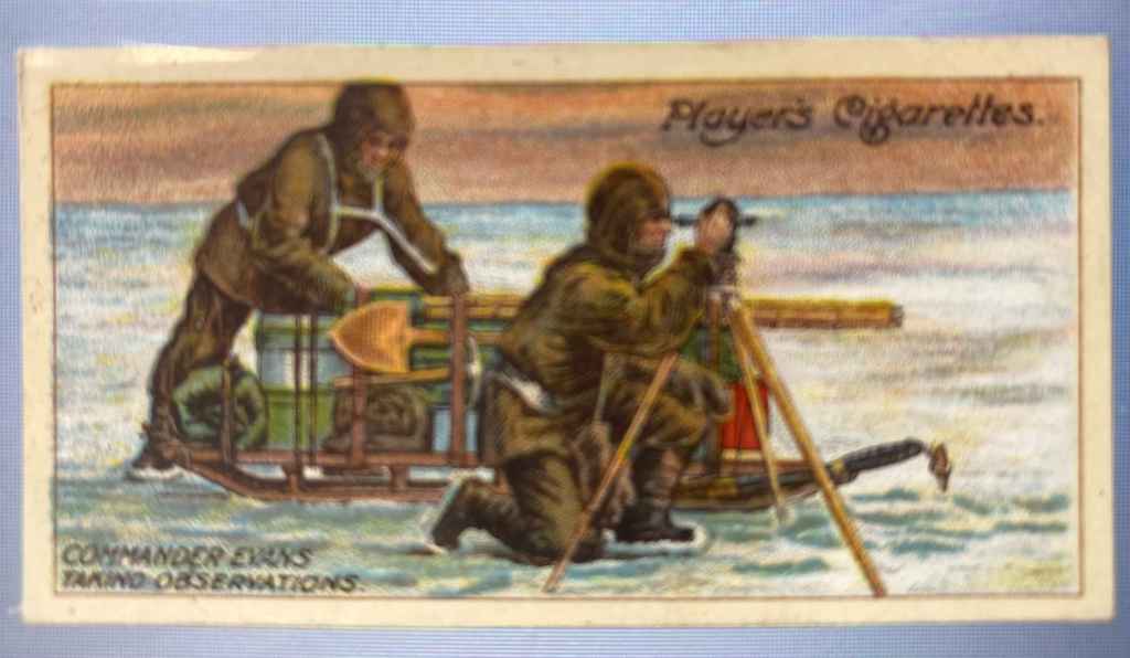 CIGARETTE CARD, Second Series no.18, Commader Evans (second in command) Taking Observations, one of a collection of cigarette cards detailing Polar Exploration DUNIH 2022.18.43