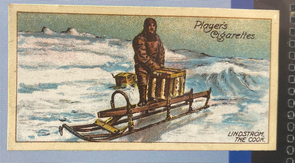 CIGARETTE CARD, Second Series no.23, The Norwegian Antarctic Expedition, 1910-12, Lindstrom, the Cook, one of a collection of cigarette cards detailing Polar Exploration DUNIH 2022.18.48