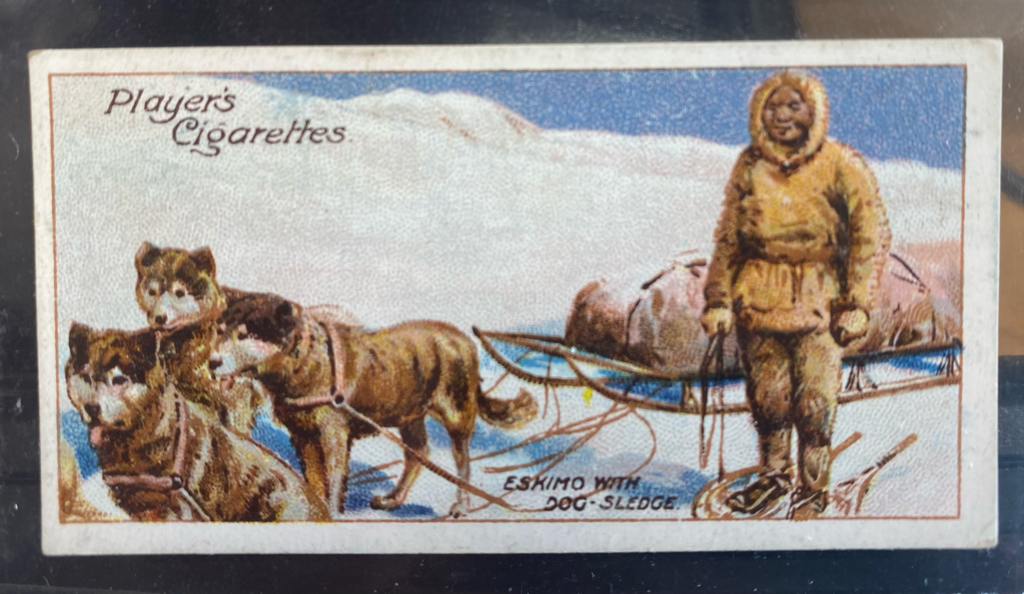 CIGARETTE CARD, first Series no.6 Eskimo with Dog Sledge, one of a collection of cigarette cards detailing Polar Exploration DUNIH 2022.18.6