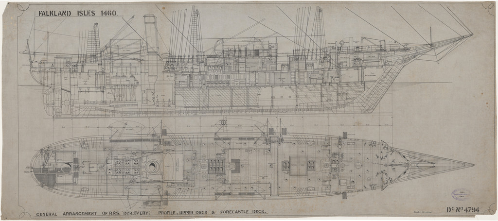 Ship Plan from the Vosper refit of Discovery in 1923. DUNIH 2022.19.39