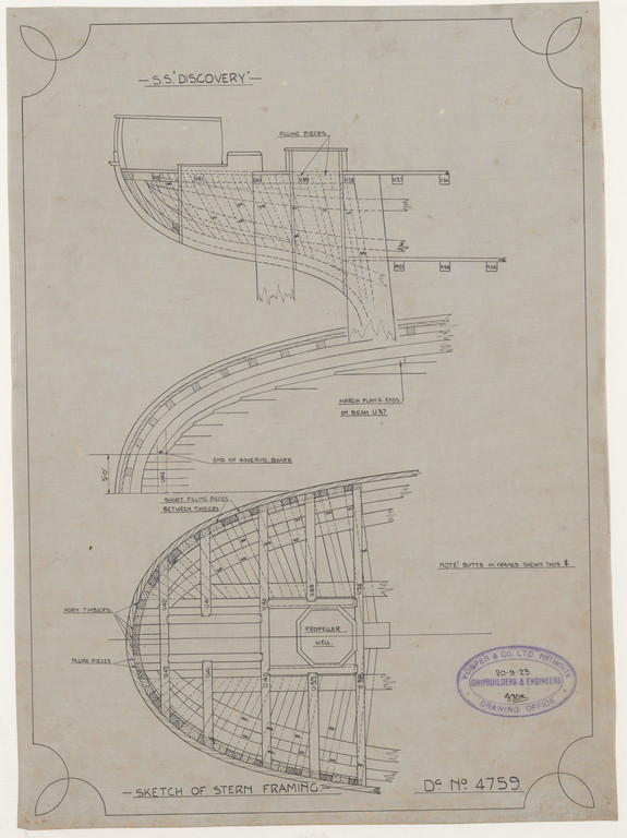 Ship Plan from the Vosper refit of Discovery in 1923. DUNIH 2022.19.11