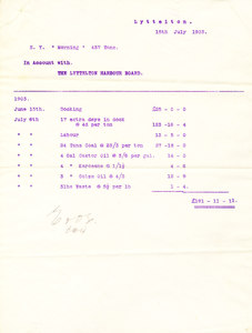 Image of Letter from Lyttelton Harbour re. docking fees DUNIH 1.030