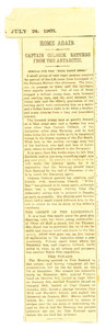 Image of Newspaper cutting re. Colbeck's return home DUNIH 1.050