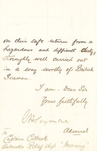 Image of Letter re. congratulating Colbeck on a sucessful mission DUNIH 1.113