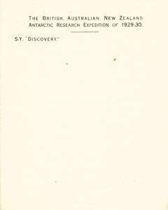 Image of Blank notepaper with printed BANZARE heading DUNIH 1.164