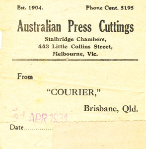 Image of Cutting, Brisbane Courier re. photos from BANZARE DUNIH 1.224
