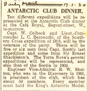 Image of Cutting, Daily Mail, re. Antarctic Club Dinner DUNIH 1.287