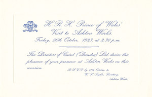 Image of Invitation re. Prince of Wales visit to Ashton Works DUNIH 113.10