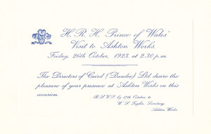Image of Invitation re. Prince of Wales visit to Ashton Works DUNIH 113.11