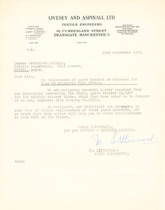 Image of Letter from Livesey & Aspinall re. replacing faulty bracket DUNIH 176.6