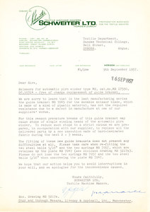 Image of Letter from Schweiter re. replacement of guide bracket DUNIH 176.8