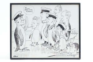 Image of BANZARE cartoon showing officers as penguins DUNIH 2007.66