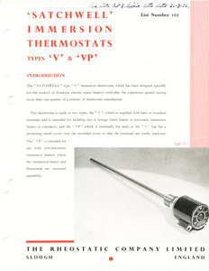 Image of Satchwell' Immersion Thermostat Type 'V' & 'VP DUNIH 2009.82.8