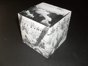 Image of Cube embellished with images of jute workers/chimneys DUNIH 2010.47.16