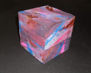 Image of Cube covered in scraps of fabric and paper (2) DUNIH 2011.1.14.2