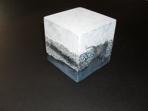 Image of Cube painted grey & white with paper and jute scrim (1) DUNIH 2011.1.19.1